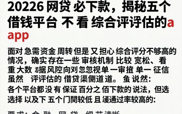 2026网贷必下款，揭秘五个借钱平台不看综合评估的app