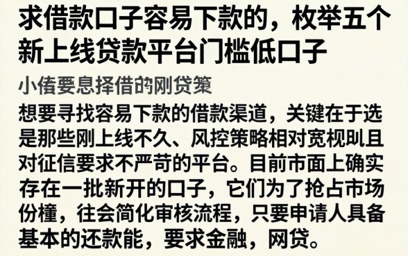 求借款口子容易下款的，枚举五个新上线贷款平台门槛低口子