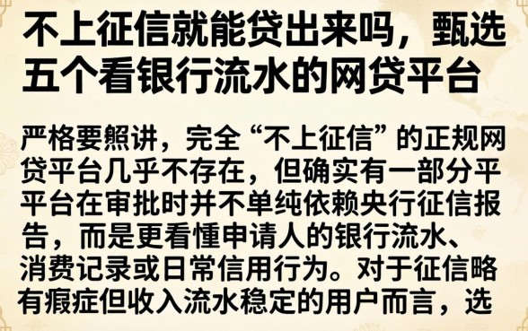 不上征信就能贷出来吗，甄选五个看银行流水的网贷平台