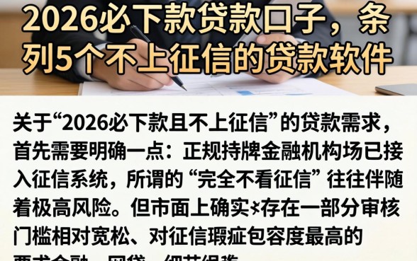 2026必下款的贷款口子，条列5个不上征信的贷款软件