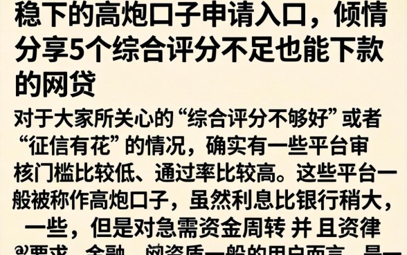 稳下的高炮口子申请入口，倾情分享5个综合评分不足也能下款的网贷
