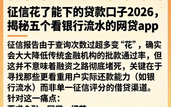 征信花了能下的贷款口子2026，揭秘五个看银行流水的网贷app