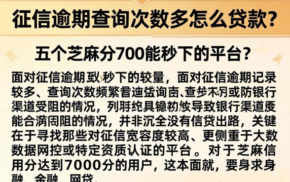 征信逾期查询次数多怎么贷款，详细阐述五个芝麻分700能秒下的平台