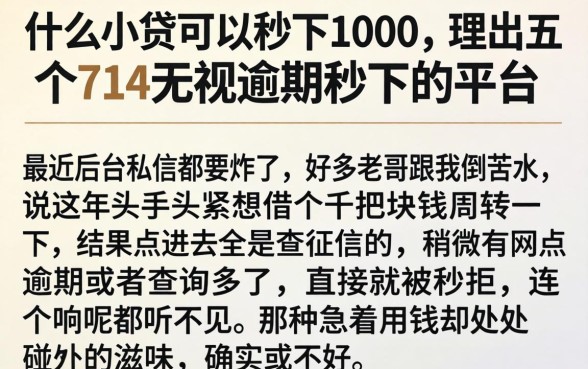 什么小贷可以秒下1000，理出五个714无视逾期秒下的平台