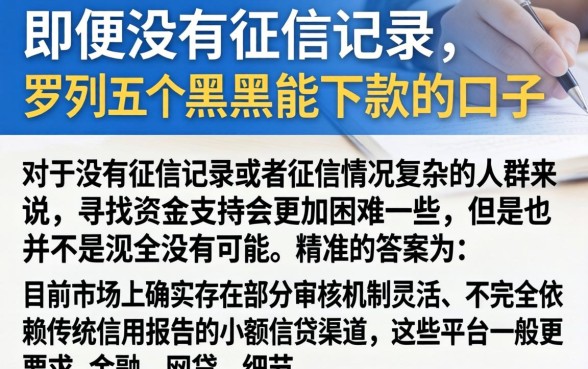 即便没有征信记录，罗列五个黑户能下款的口子
