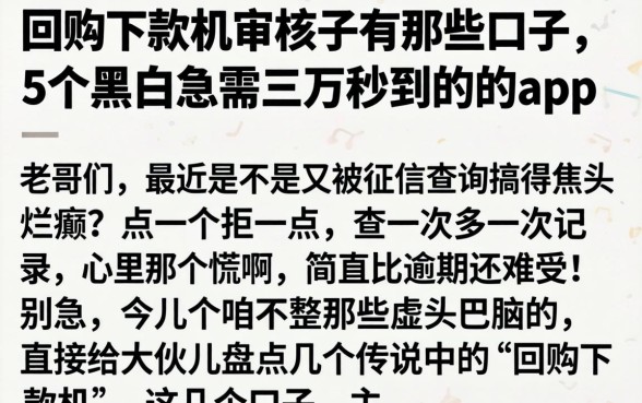 回购下款机审核的有那些口子，概括5个黑户急需三万秒到的的app