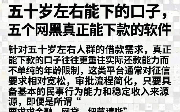 五十岁左右能下的口子，详尽说明五个网黑真正能下款的软件