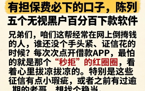 有担保费必下的口子，陈列五个无视黑户百分百下款软件