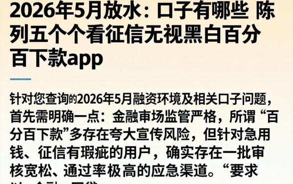 2026年5月放水的口子有哪些，陈列五个不看征信无视黑白百分百下款app