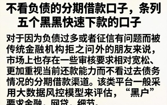 不看负债的分期借款口子，条列五个黑户快速下款的口子