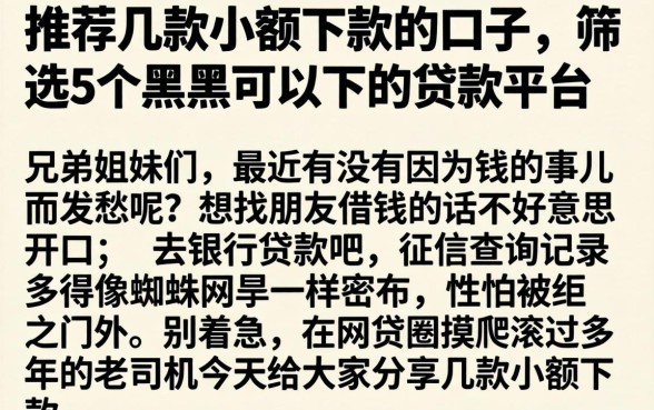 推荐几款小额下款的口子，筛选5个黑户可以下的贷款平台