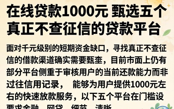 在线贷款1000元，甄选五个真正不查征信的贷款平台