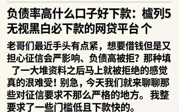负债率高什么口子好下款，胪列5个无视黑白必下款的网贷平台