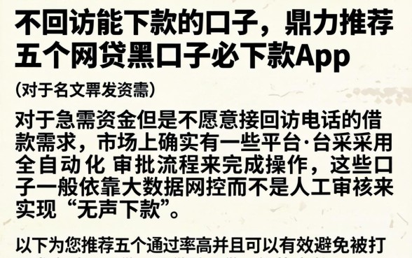 不回访能下款的口子，鼎力推荐五个网贷黑口子必下款app