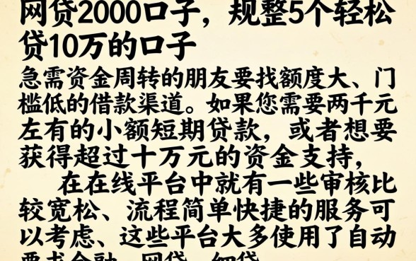 网贷2000口子，规整5个轻松贷10万的口子