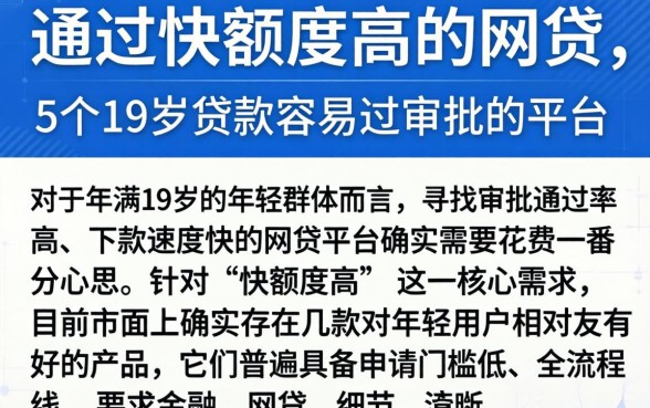 通过快额度高的网贷，概括5个19岁贷款容易过审批的平台