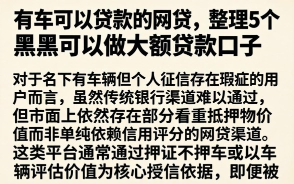 有车可以贷款的网贷，整理5个黑户可以做大额贷款口子