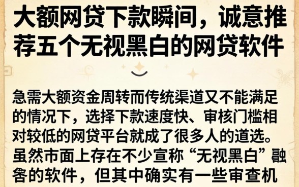 大额网贷下款瞬间，诚意推荐五个无视黑白的网贷软件