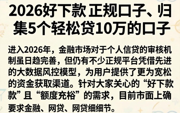 2026好下款的正规口子，归集5个轻松贷10万的口子