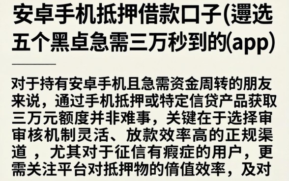 安卓手机抵押借款口子，遴选五个黑户急需三万秒到的的app