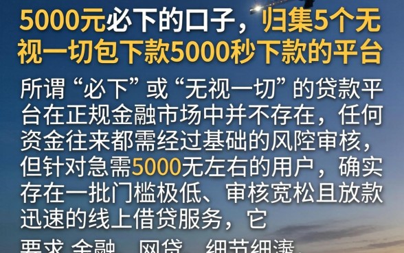 5000元必下的口子，归集5个无视一切包下款5000秒下款的平台