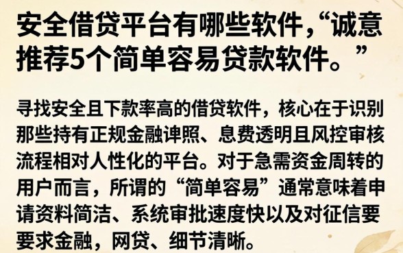 安全借贷平台有哪些软件，诚意推荐5个简单容易贷款软件