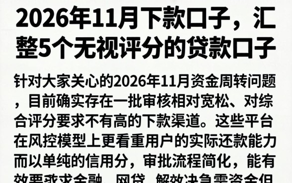 2026年11月份下款的口子，汇整5个无视评分的贷款口子