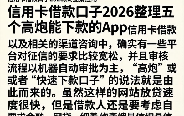 信用卡借款口子2026，整理五个高炮能下款的app