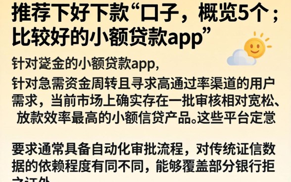 推荐下好下款的口子，概览5个比较好的小额贷款app