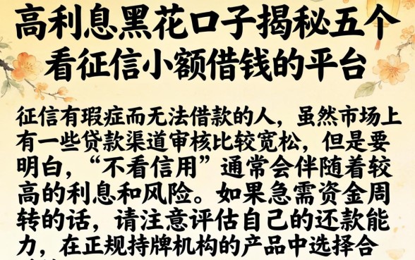 高利息的黑花口子，揭秘五个不看征信小额借钱的平台