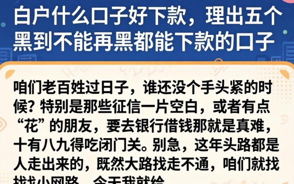 白户什么口子好下款，理出五个黑到不能再黑都能下款的口子