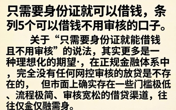 只需要身份证就可以借钱，条列5个可以借钱不用审核的口子