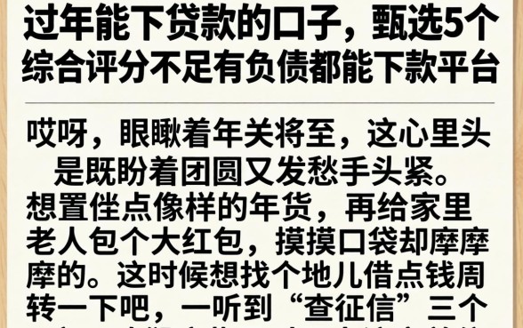 过年能下贷款的口子，甄选5个综合评分不足有负债都能下款平台