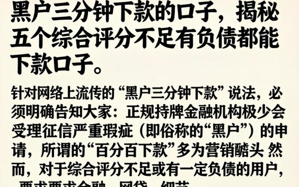 黑户三分钟下款的口子，揭秘五个综合评分不足有负债都能下款口子