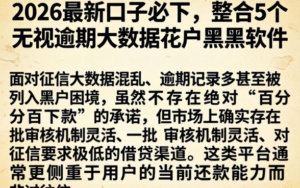 2026最新口子必下，整合5个无视逾期大数据花户黑户软件