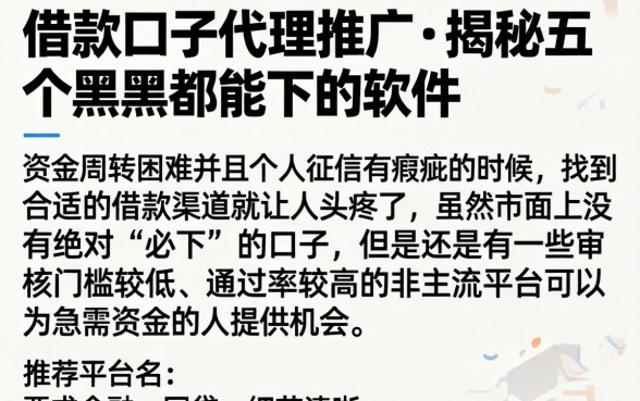 借款口子代理推广，揭秘五个黑户都能下的软件