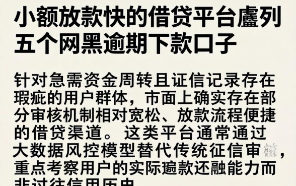 小额放款快的借贷平台，胪列五个网黑逾期下款口子