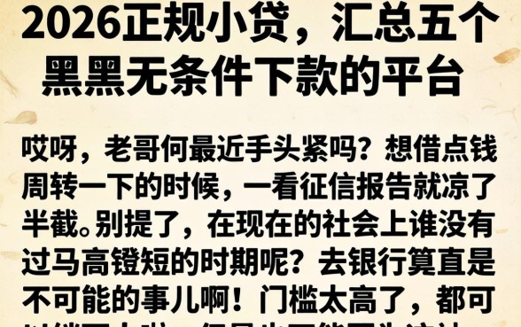 2026正规小贷，汇总五个黑户无条件下款的平台