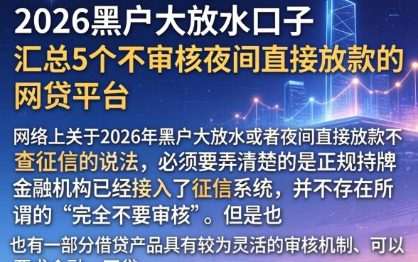 2026黑户大放水口子，汇总5个不审核夜间直接放款的网贷平台
