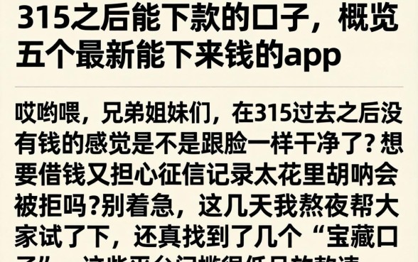 315之后能下款的口子，概览五个最新能下来钱的app