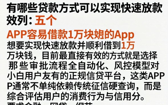 有哪些贷款方式可以实现快速放款，胪列五个APP容易借款1万块的app