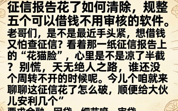征信报告花了如何清除，规整五个可以借钱不用审核的软件