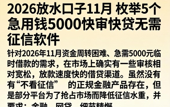 2026放水口子11月，枚举5个急用钱5000快审快贷无需征信软件