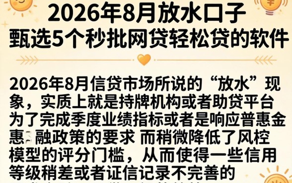 2026年8月放水口子，甄选5个秒批网贷轻松贷的软件