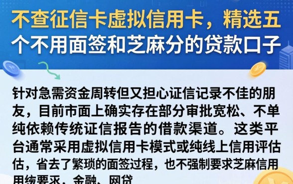 不查征信的虚拟信用卡，精选五个不用面签和芝麻分的贷款口子