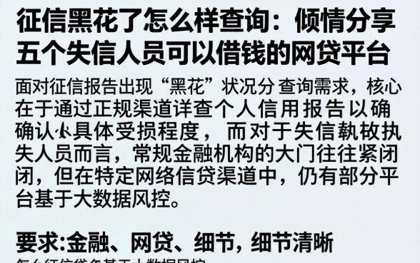 征信黑花了怎么样查询，倾情分享五个失信人员可以借钱的网贷平台