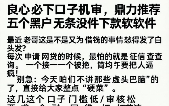 良心必下口子机审，鼎力推荐五个黑户无条件下款的软件