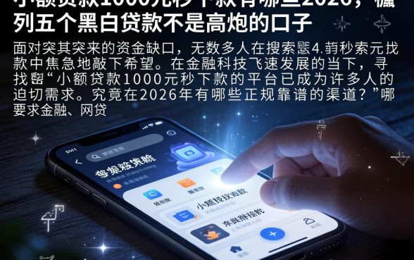 小额贷款1000元秒下款有哪些2026，胪列五个黑白贷款不是高炮的口子