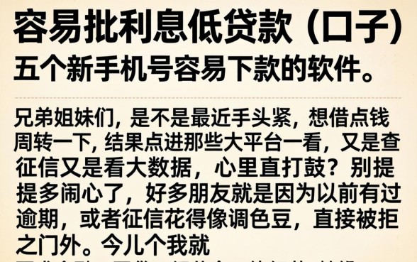 容易批利息低贷款的口子，详细阐述五个新手机号容易下款的软件