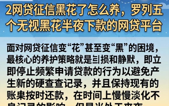 2网贷征信黑花了怎么养，罗列五个无视黑花半夜下款的网贷平台